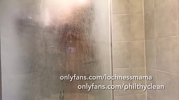 Large breasts teasing in hotel bathroom end with one sucking dick in the shower