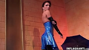 Slutty lesbian in latex getting slick twat fisted by her mistress