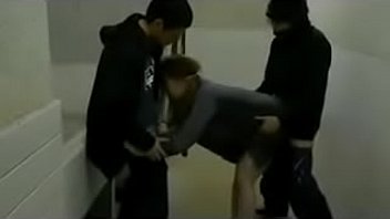 Asian bitch group sex in public toilet