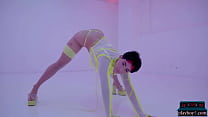 Neon lingerie looks super hot on curvy short hair latina MILF Mia Valentine